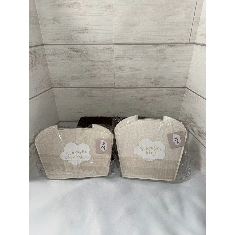 Slumberkins Set of 2 Felt Storage Bins Cream Nursery‎ Toy Organizers Nwt
